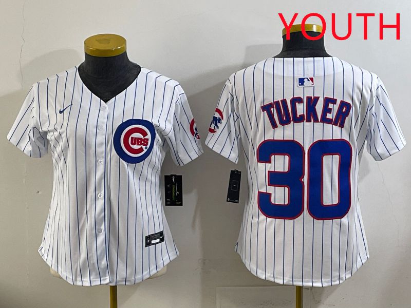 Youth 2025 Chicago Cubs #30 Tucker White Stripe Game Nike MLB Jersey style 1
